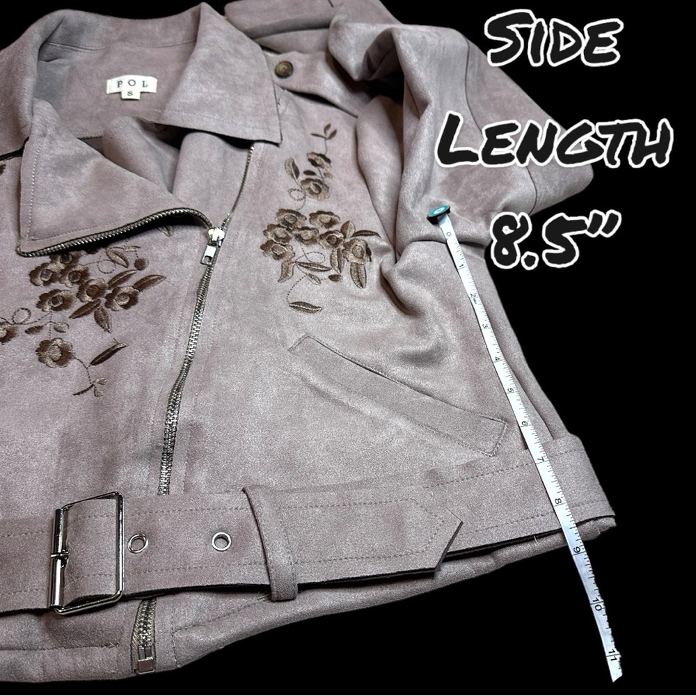 🎉HP🎉 NWOT POL Faux Suede Floral Embroidered Moto Jacket in Lilac. Size Small - Picture 6 of 16